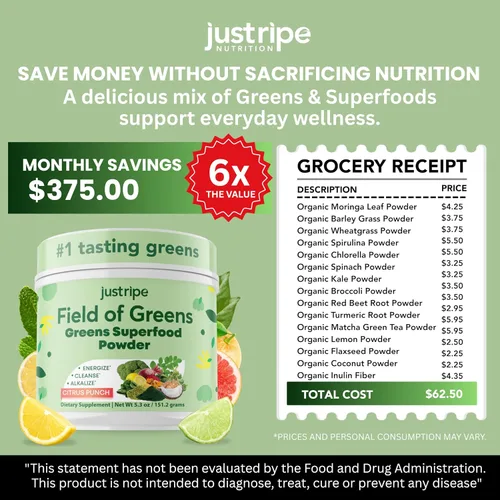 Vista 4 de Field of Greens - Superalimento en polvo con espirulina orgánica, clorella, polvo de raíz de remolacha, probiótico Bacillus Coagulans, una mezcla a