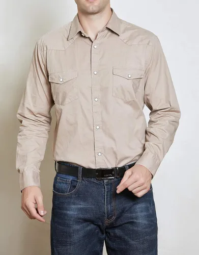 Vista 3 de Men's Western Cowboy Shirts-Long Sleeve Snap Button Plaid Shirt, Regular Fit Cotton Casual Shirt