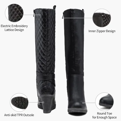 Vista 4 de Vepose Botas altas hasta la rodilla para mujer 9652 Botas de cuña con cremallera lateral