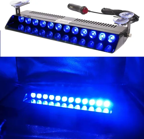 Vista 2 de Luz Estroboscópica de Destello LED Azul de Advertencia de Emergencia con 12 LED, Ventosa para Salpicadero Interior, Techo, Parabrisas, Salpicadero