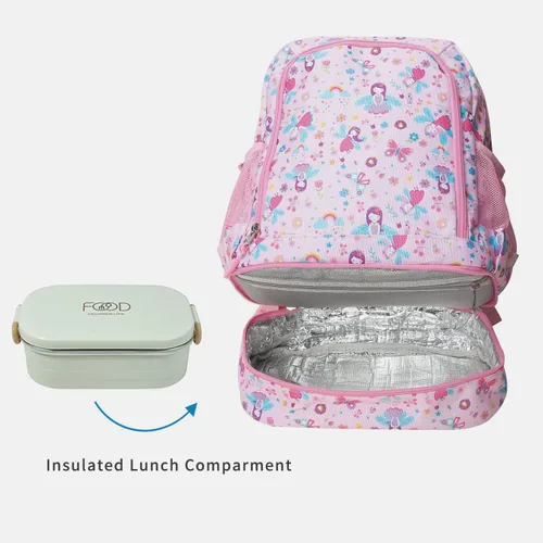 Vista 4 de Mochilas para niños y niñas, bonita mochila ligera para niños y niñas, mochila preescolar con bolsa de almuerzo aislada, Rosado, Personalizado