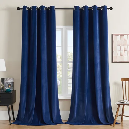 Vista 18 de Joydeco Cortinas de terciopelo negro de 63 pulgadas de largo, 2 paneles, cortinas opacas de lujo con bolsillo para barra, cortinas de ventana