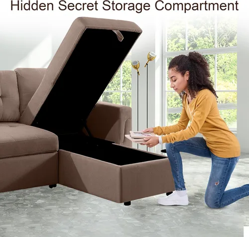 Vista 6 de Naomi Home Transforma Cualquier Espacio: Sofá Seccional Reclinable con Sofá Cama Convertible y Chaise Acogedora. Encuentra Comodidad Tranquila