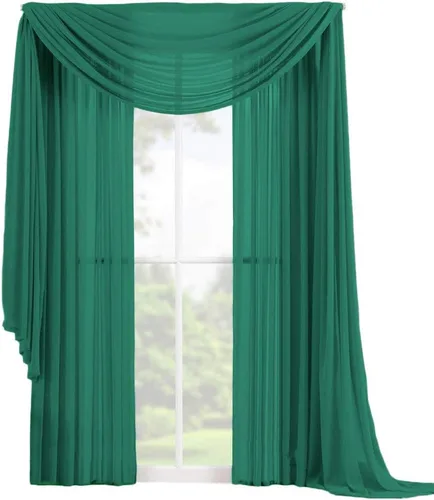 Vista 19 de Decotex Juego de 3 cortinas de gasa transparente para ventana, incluye 2 paneles y 1 bufanda a juego (120 pulgadas de largo, chocolate)