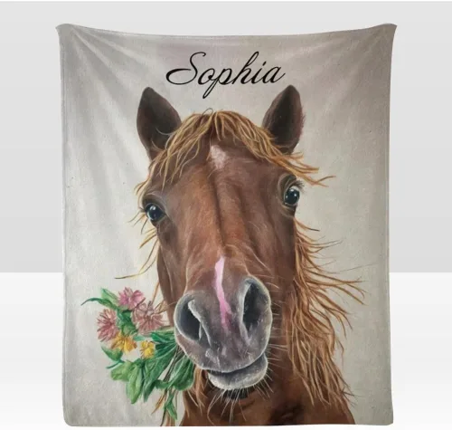 Vista 6 de Manta personalizada con texto en inglés «Just a Girl Loves Hors», manta de forro polar suave con nombre para regalos, sofá cama (50 x 60 pulgadas)