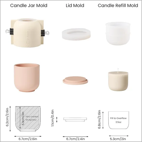 Vista 7 de BOOWAN NICOLE Vasos de vela redondos con molde de silicona de tapa con molde de recarga de vela de 3.5 onzas, molde de silicona para cemento