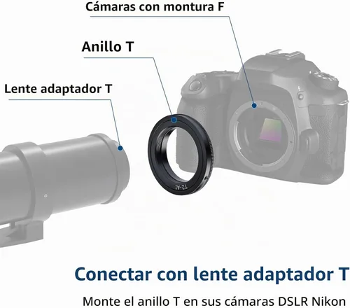 Vista 3 de Lightdow Anillo adaptador de lente de montaje T/T2 para Nikon D5500 D3300 D3200 D5300 D3400 D7200 D750 D3500 D7500 D500 D600 D610 D700 D800 D810 T2
