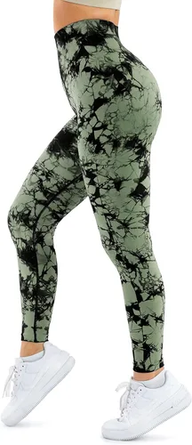 Vista 4 de A AGROSTE Leggings con levantamiento de glúteos para mujer, cintura alta, para entrenamiento, gimnasio, yoga, teñido anudado, sin costuras, mallas