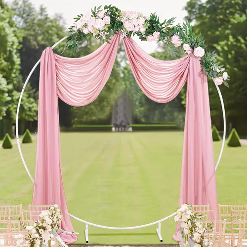 Vista 4 de Cortinas de boda con rosas polvorientas, 2 paneles de 6 yardas, cortinas de fondo transparentes para despedida de soltera, arcos de boda