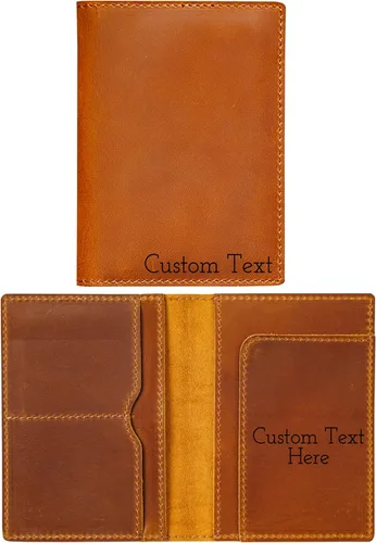 Vista 22 de HIFA Funda de cuero para pasaporte, funda para pasaporte hecha a mano con ranura para tarjetas y boletos, piel auténtica, diseño elegante, fácil