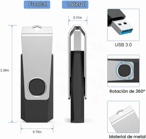 Vista 8 de Aiibe Unidad flash USB de 16 GB Memoria USB 3.0 Memoria Stick PenDrive 16GB - Negro