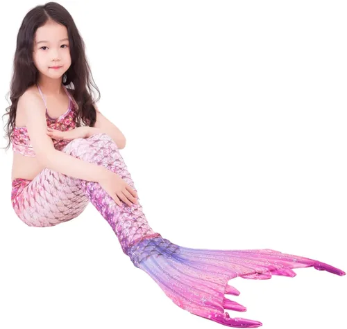 Vista 4 de Traje de baño de princesa con cola de sirena para nadar, traje de baño de 6 piezas, Rosado