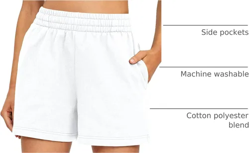 Vista 90 de AUTOMET Pantalones cortos deportivos para mujer, estilo casual, con cordón, cómodos, elásticos, de cintura alta, con bolsillos