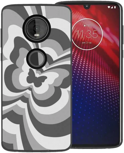 Vista 6 de Funda de teléfono para Motorola Moto Z4, diseño de mariposa azul con remolino inclinado, café, latte, San Valentín, bloque de color, lindo patrón, a