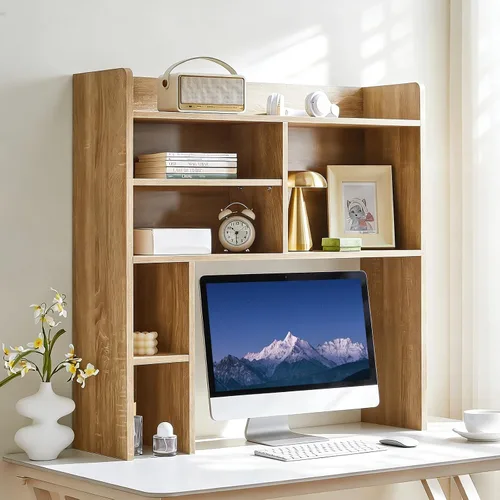 Vista 9 de TUKAILAi Organizador de estantería de escritorio, gabinete de almacenamiento de encimera con 7 estantes para escritorio, escritorio de dormitorio