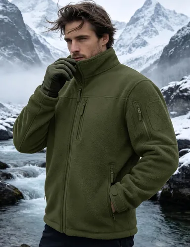 Vista 3 de TACVASEN - Chaqueta de forro polar para hombre, cremallera completa Verde militar