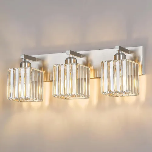 Vista 56 de Moderna lámpara de cristal para pared/tocador de baño, de 5 luces, color cromo Cromo torcido