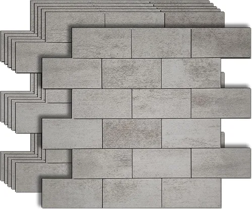 Vista 6 de Azulejos de metro de PVC para despegar y pegar, calcomanías de suelo con textura de piedra de alta gama, azulejos de pared autoadhesivos