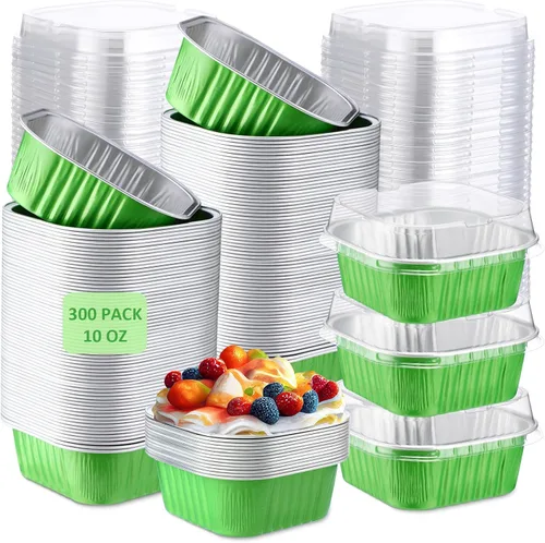 Vista 16 de Aoriher 300 piezas de moldes mini para pasteles de 10 onzas con tapas, moldes de papel de aluminio para hornear, moldes cuadrados desechables