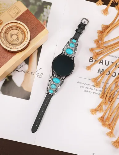 Vista 4 de Correa de cuero Minyee compatible con Samsung Galaxy Watch 7/6/5/4/FE/Active 2 de 40mm 44mm/Watch 6 Classic de 43mm 47mm/Watch 5 Pro de 45mm