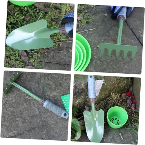 Vista 3 de POPETPOP Juego de herramientas manuales de jardinería: rastrillo de pala multifuncional, ligero, cómodo, mango de plástico, fácil de almacenar, kit