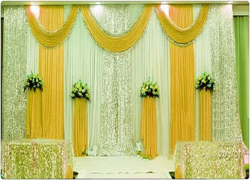 Vista 10 de Cortinas de tela de seda para decoración de escenario de boda, cortinas de fiesta con festón para bodas, cumpleaños, eventos