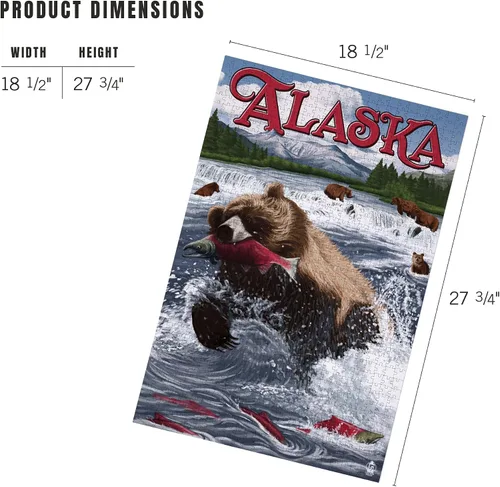 Vista 6 de Lantern Press Rompecabezas de 1000 piezas, pescado de salmón de oso grizzly, Alaska