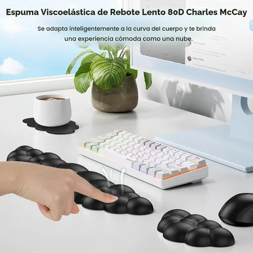 Vista 4 de TECKNET Cloud - Juego de reposamuñecas para teclado, reposamuñecas Cloud con base antideslizante, almohadilla de muñeca de cuero PU para teclado
