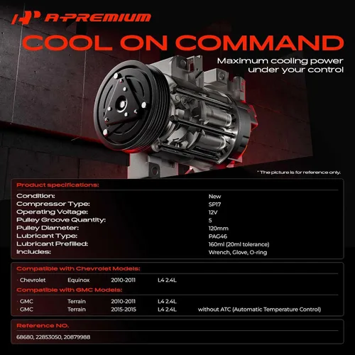 Vista 2 de A-Premium Compresor de A/C con embrague, compatible con Chevrolet Equinox 2010-2011, GMC Terrain 2010-2011 y 2015 (2.4L) con estilo SP17