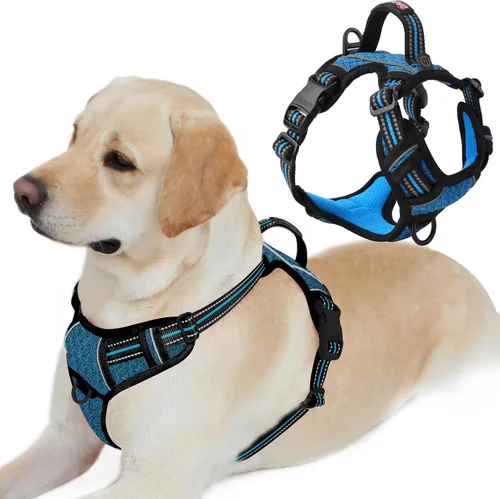 Vista 70 de BARKBAY Arnés Oxford sin tirones para perro con bolsillo para etiqueta de identificación, resistente, reflectante, fácil control para perros grandes