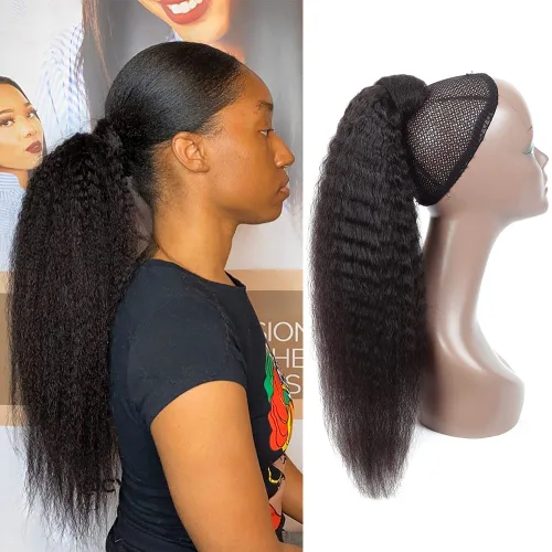 Vista 10 de Extensiones de cola de caballo con correa de cabello humano rizado, 100% cabello brasileño sin procesar, cola de caballo, pasta mágica con clip