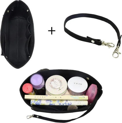 Vista 4 de MISIXILE Organizador de fieltro para bolso de mano, organizador de bolsa de mano, se adapta a Speedy Neverfull con asas y llavero, Negro