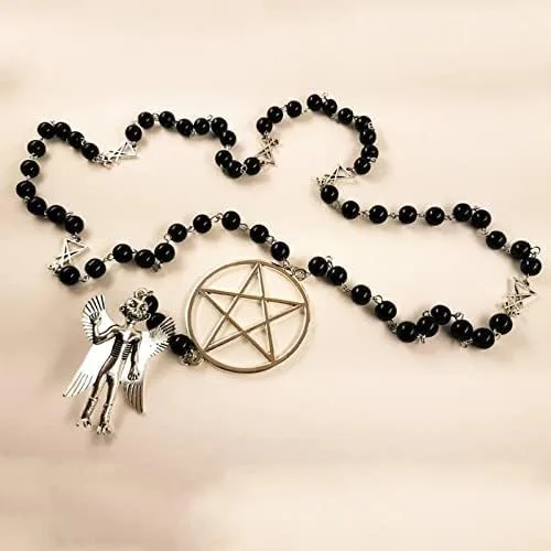 Vista 6 de MIN HI Rosario Baphomet Rosario misteriosoRosario Baphomet Collar de Rosario Baphomet Collar de altar de cabra de Satanás 15