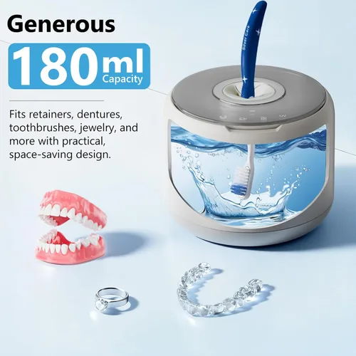 Vista 6 de Máquina limpiadora ultrasónica recargable, 46 kHz portátil de limpieza dental para protectores bucales nocturnos, aparatos ortopédicos, joyas