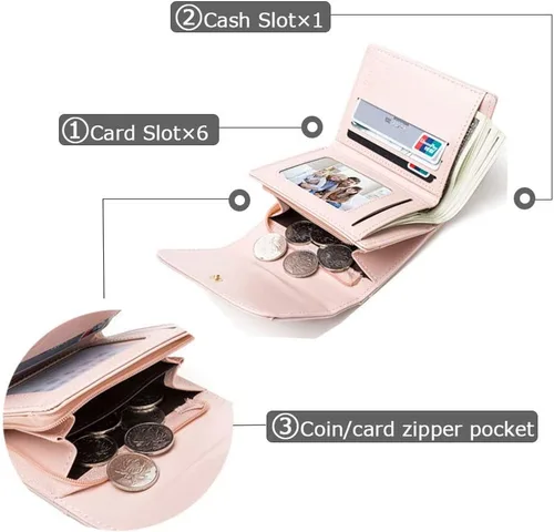 Vista 5 de Billeteras pequeñas para mujer, billetera pequeña delgada de gran capacidad, rosa (Lightpink), Cartera delgada