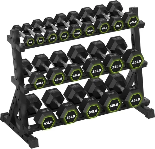 Vista 16 de HANDBODE Dumbbell Set with Rack, Rubber Coated Fixed Dumbbells 360-790 lbs Heavy Duty Hexagonal Weights, Non-Roll Hexagon Shape for Stability