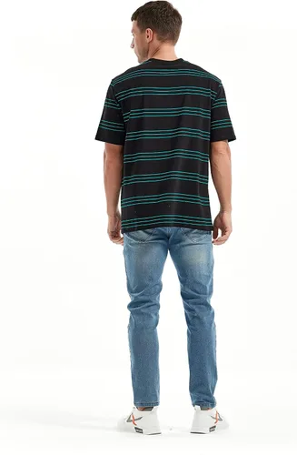 Vista 5 de KLIEGOU Camiseta a rayas con cuello redondo y ajuste holgado para hombre