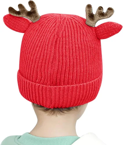 Vista 3 de Gorro para bebé, lindo cuerno, reno de ganchillo, gorro de punto para invierno, cálido para niños y niñas