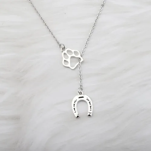 Vista 3 de FAADBUK Regalo para amantes de los perros, joyería de caballo, colgante de herradura, colgante de pata de perro, collar Lariat Y para niña