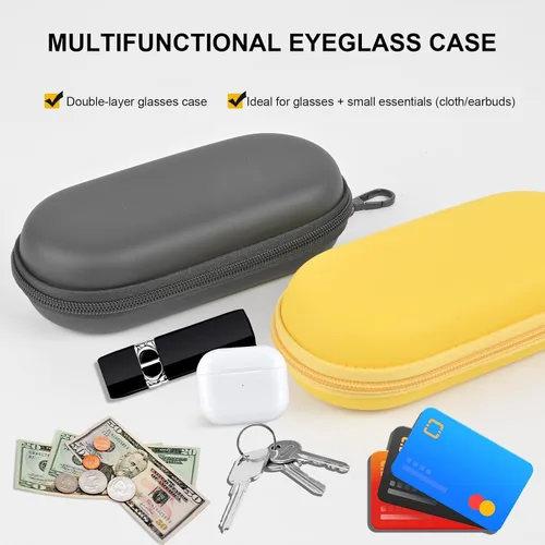 Vista 6 de Double Glasses Case,Dual Eyeglasses & Sunglasses Organizer with Clip Zipper Closure for Travel 2 Pairs Storage Box
