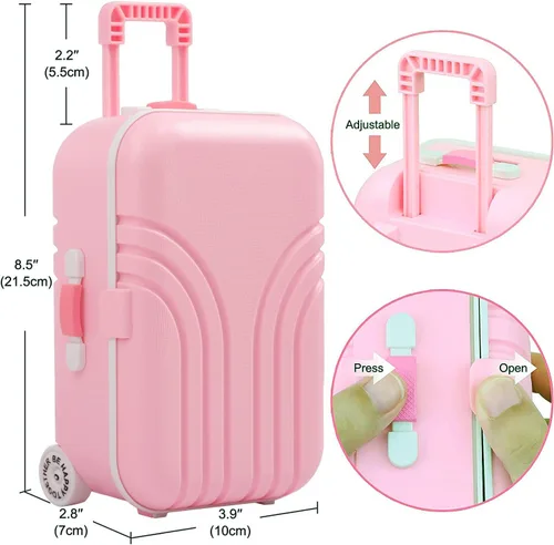 Vista 3 de Windolls Maleta para muñecas de 18 pulgadas, accesorios de viaje, accesorios de ropa para muñecas, juego de almacenamiento, funda, sombrero, gafas