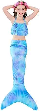 Vista 2 de Swimmable Mermaid Tail Bikini Sets Monofin Swimwear Girls Kids Cospaly