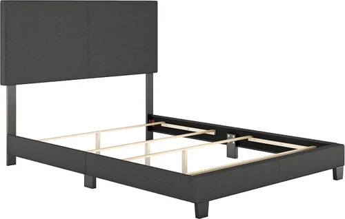 Vista 3 de Boyd Sleep Milan cama tapizada de tamaño completo con plataforma de lino negro, con cabecera ajustable - Se requiere somier o base calificados