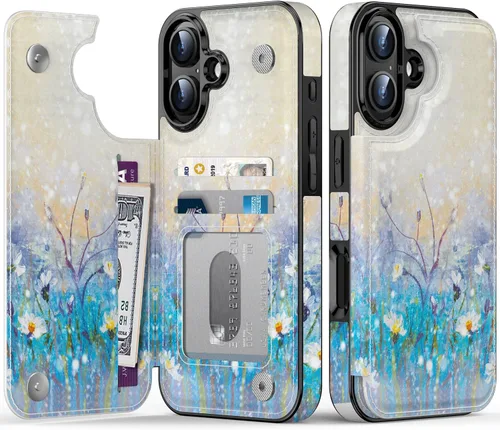 Vista 311 de LETO para iPhone 15 Pro Funda tipo cartera - Tapa tipo folio con patada - Diseños de moda - Tarjetero - Funda protectora para mujeres y niñas - 6.1
