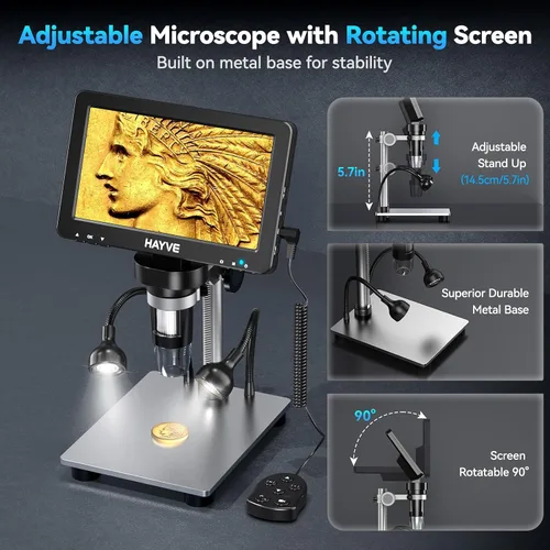 Vista 8 de Hayve Microscopio digital LCD de 7 pulgadas, aumento de 1200X para soldadura de reparación de circuitos PCB de monedas, microscopio de moneda