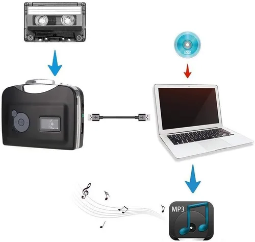 Vista 5 de BTER Reproductor de cassette, convertidor de cinta de computadora a MP3, altavoz portátil pequeño para cinta grabada en casete