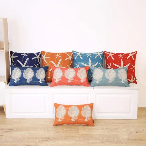 Vista 3 de TRENDIN Funda de almohada coral de 12 x 20 pulgadas, decoración náutica, retro, decoración del hogar, funda de cojín rectangular de lino para sofá