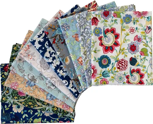Vista 8 de Paquetes de tela de algodón acolchado de 18 x 22 pulgadas para coser, 10 unidades de flores blancas y negras 18" x 22" Fat Quarters Quilting