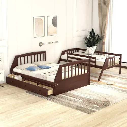 Vista 4 de DEINPPA Litera desmontable individual sobre matrimonial con escalera, se puede dividir en 2 camas individuales, litera de madera con cajones