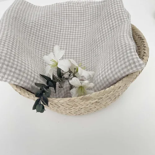 Vista 9 de Tela de lino Seersucker Gingham Check 7328 7329 Beige